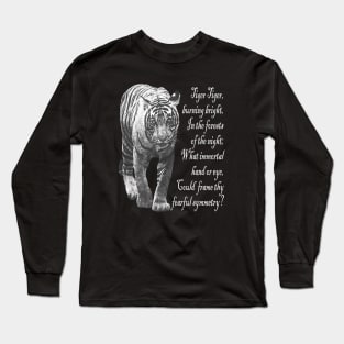 Tiger in Black & White with William Blake verse - light font Long Sleeve T-Shirt